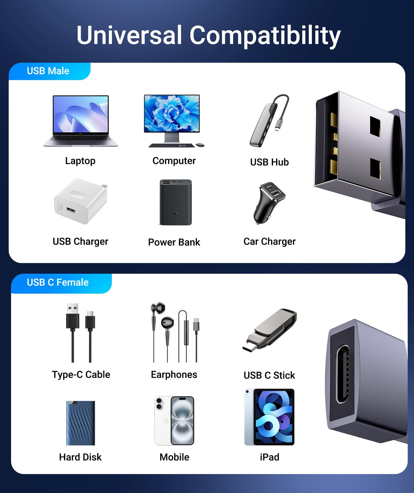 Syntech USB C Female to USB Male Adapter Pack of 3 [Travel Must Haves, Aluminum] USB C to USB Adapter, Type C Charger Cable Power Converter Compatible with iPhone 15 Apple Watch AirPods CarPlay, etc.