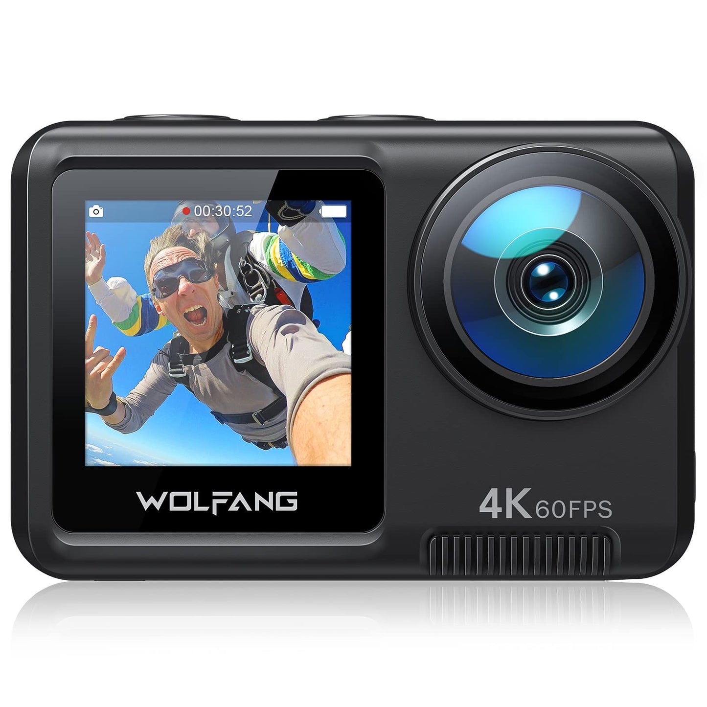 WOLFANG GA420 Action Camera 4K 60FPS 24MP WiFi Waterproof Underwater Camera 3.0 EIS Stabilization 8X Zoom Helmet Camera (External Microphone, Remote Control, 2x1350mAh Batteries and Accessory Kit)