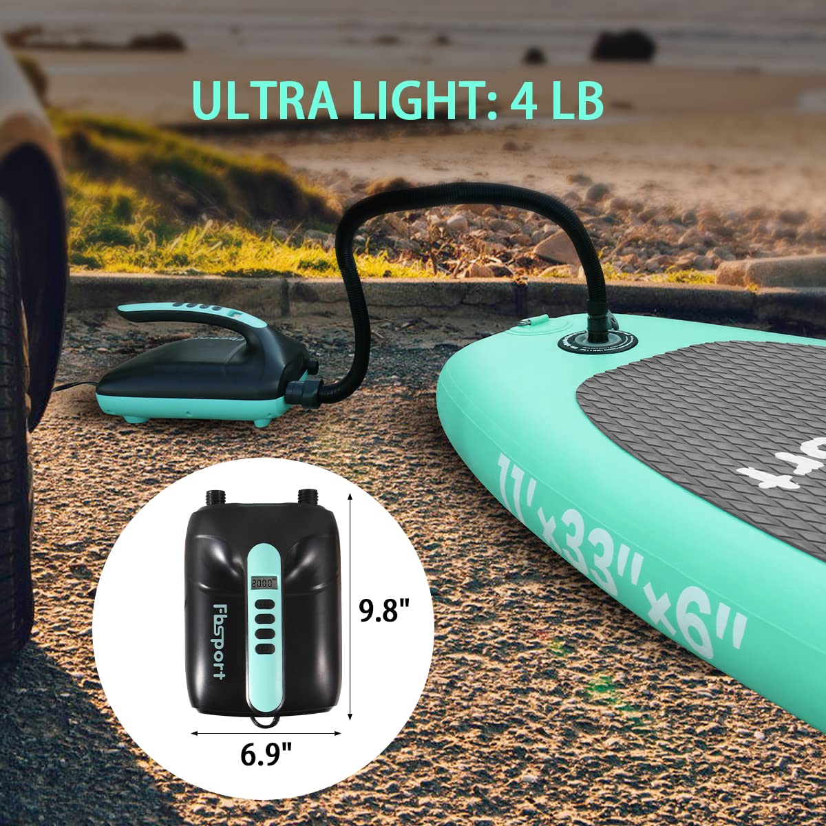 20PSI High Pressure SUP Vehicle Electric Air Pump, Inflation Paddle Board Pump for Stand Up Paddle Boards, Inflation & Deflation Function Quick Air Inflator for Paddleboards (Green)