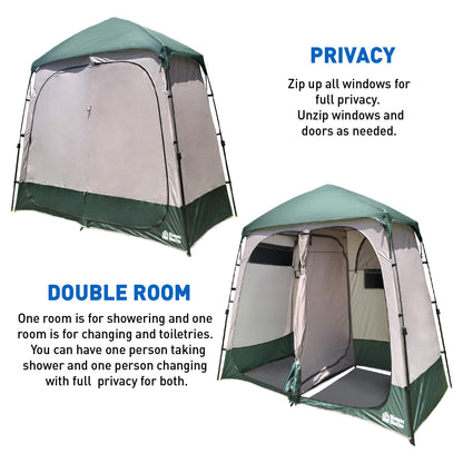 EasyGo Product Shower Shelter – Giant Portable Outdoor Pop UP Camping Shower Tent Enclosure – Changing Room – 2 Rooms – Instant Tent – 7.5' Tall x 4' Deep x 7.5' Wide, Green