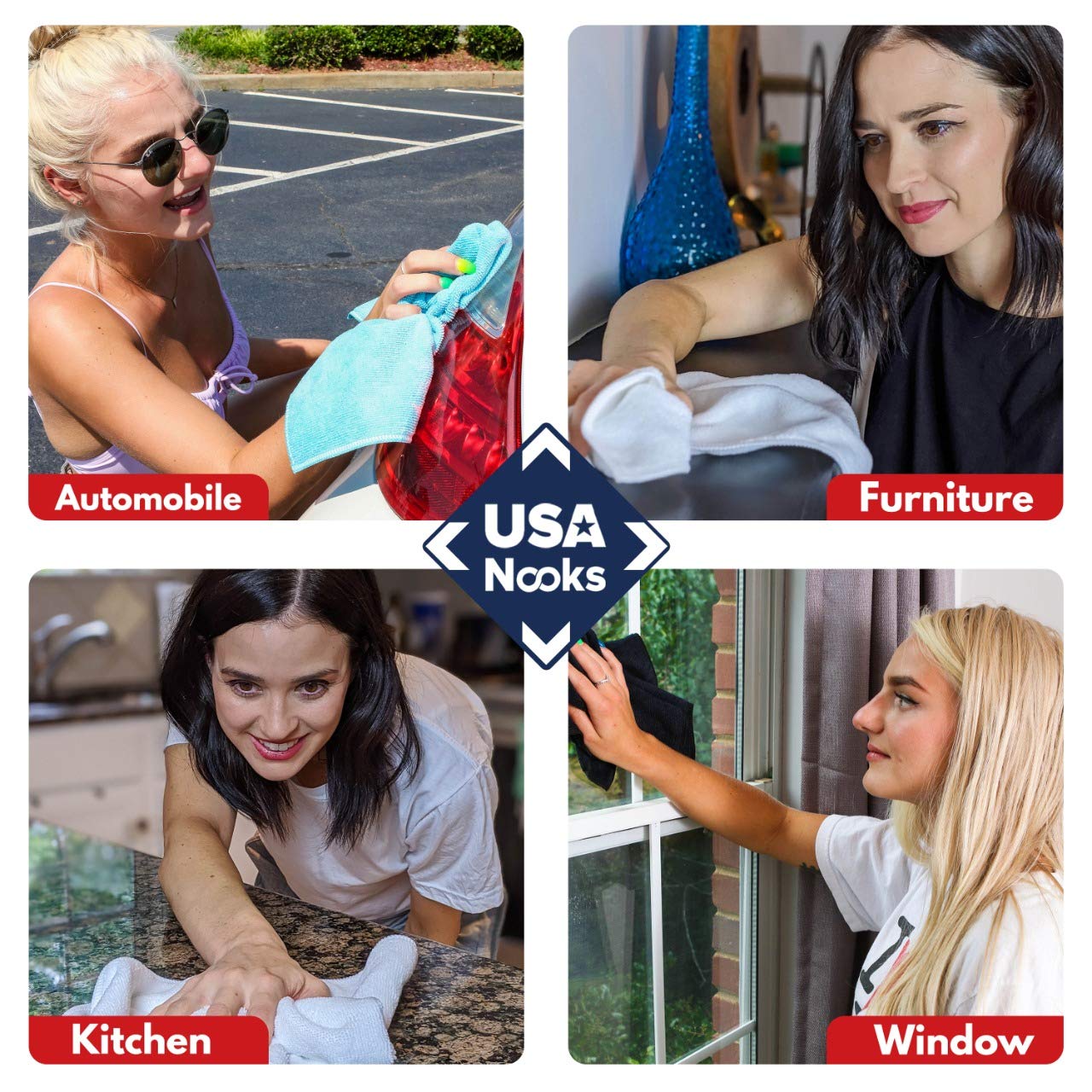 USANOOKS Microfiber Cleaning Cloth Grey - 12 Pcs (12.5"x12.5") - High Performance - 1200 Washes, Ultra Absorbent Microfiber Towel Weave Grime & Liquid for Streak-Free Mirror Shine - Car Washing Cloth