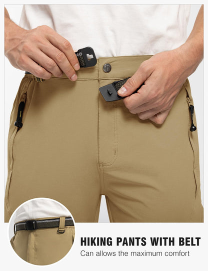 TBMPOY Men's Windproof Waterproof Athletic Pants for Outdoor Work Hiking Breathable Pants Thin Khaki L