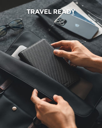 VULKIT Passport Wallet RFID Blocking Travel Wallet for Men & Women, Long Size, Carbon Fiber Black