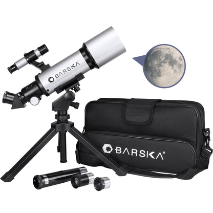 Barska Starwatcher Astronomical Refractor Telescope 300x Magnification for Beginners & Kids with Barlow Lens, 2 Interchangeable Eyepieces, Finder Scope, Table Top Tripod