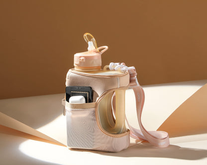 H2O Capsule Half Gallon Cube Square Water Bottle - 2.2L Water Bottle with Strap, Storage Sleeve, Covered Straw and Chug Lid – BPA Free Reusable Sports Water Jug with Handle, (68 Ounce), (Neutral)