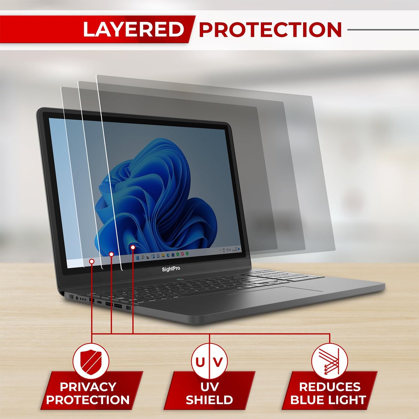 SightPro 14 Inch 16:9 Laptop Privacy Screen Filter - Privacy Shield and Anti-Glare Protector