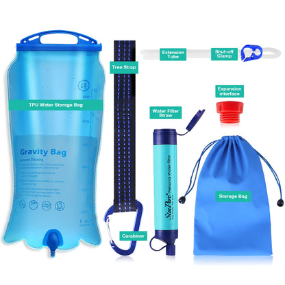 SimPure Gravity Water Filter, Portable Gravity-Fed Water Purifier with 3L Bag, Tree Strap, BPA Free Survival Gear and Equipment for Camping Hiking Emergency Preparedness