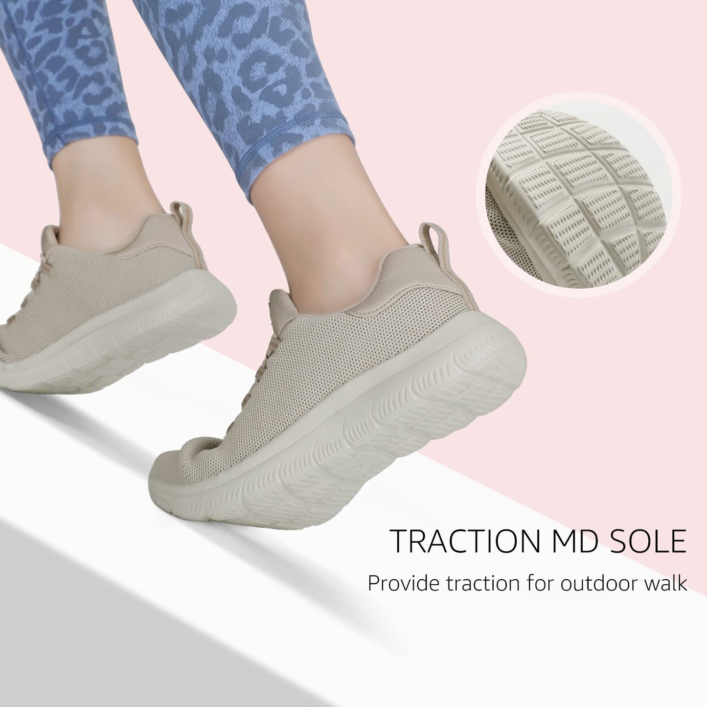 STQ Tennis Shoes for Women Athletic Cushioning Memory Foam Walking Shoes Slip on Mesh Sneakers Light Taupe US 8