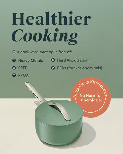 Caraway Nonstick Ceramic Sauce Pan with Lid (1.75 qt) - Non Toxic, PTFE & PFOA Free - Oven Safe & Compatible with All Stovetops (Gas, Electric & Induction) - Gray