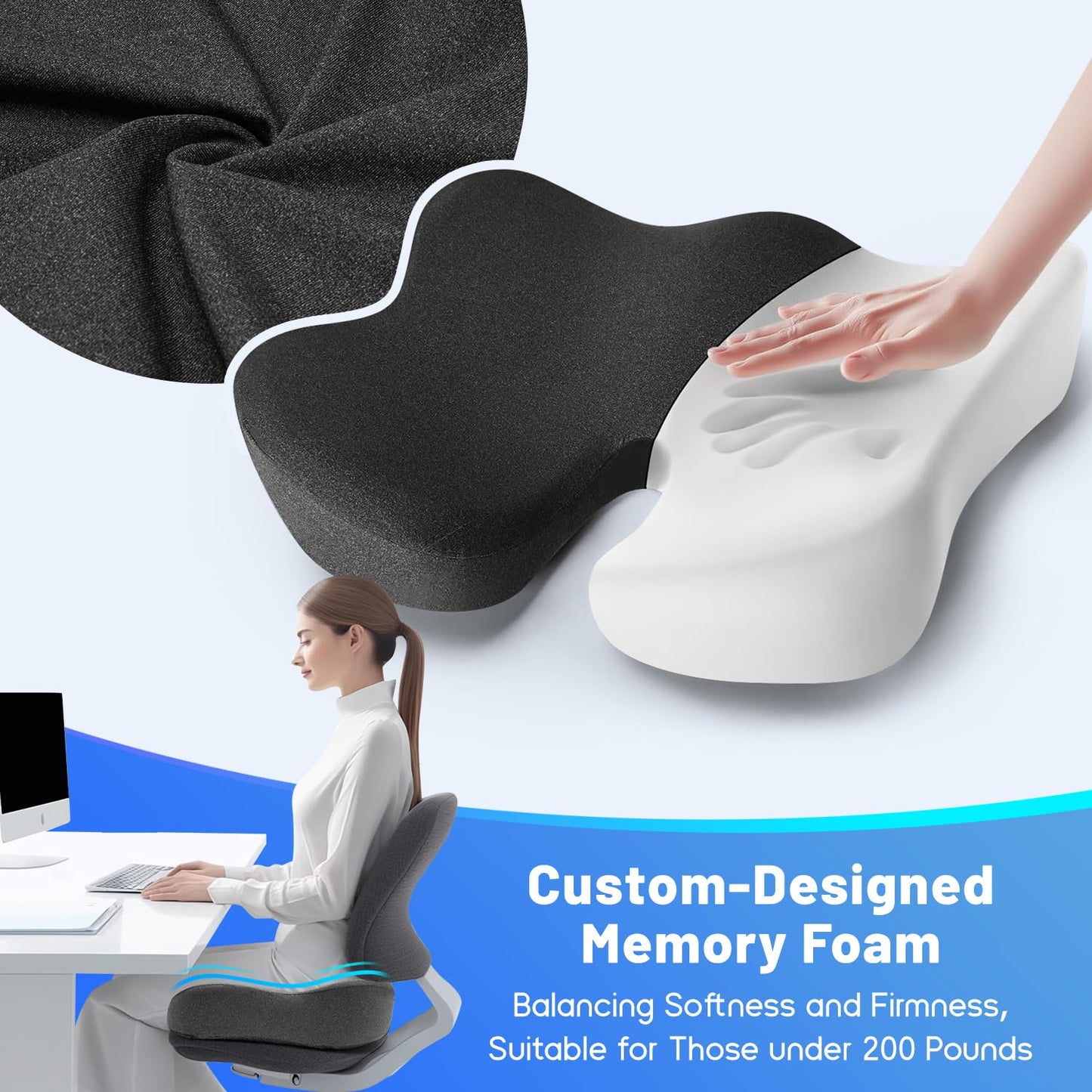 Soft Support Memory Foam Seat Cushion - Wide Cushion for Wide Hip Office Workers, Car Drivers - Sciatica,Tailbone Pain Relief,Office Chair Cushion & Car Seat Cushion (Gray)