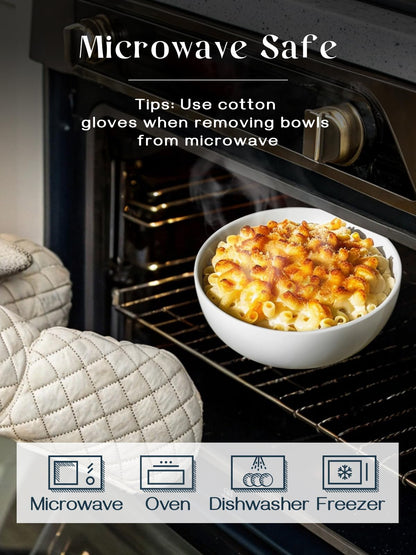 DOWAN 39 OZ Large Deep Bowls Set of 4 - White Ceramic Bowls for Ramen, Pasta, Salad, Mixed Fruit - Dishwasher & Microwave Safe (Soft White)