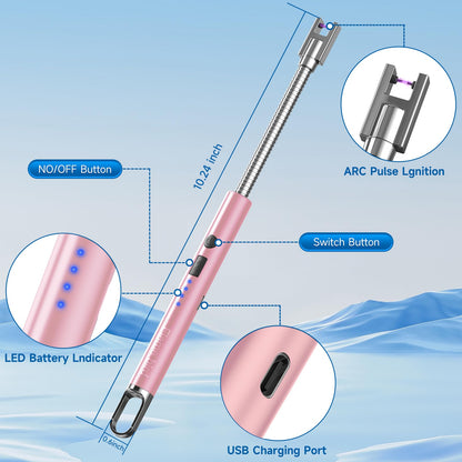 Flame bird 2 Pack Electric Candle Lighter Flameless Arc Windproof Flexible Long Neck USB Rechargeable Lighter for BBQ Grill Fireworks Camping. (Rose Gold)