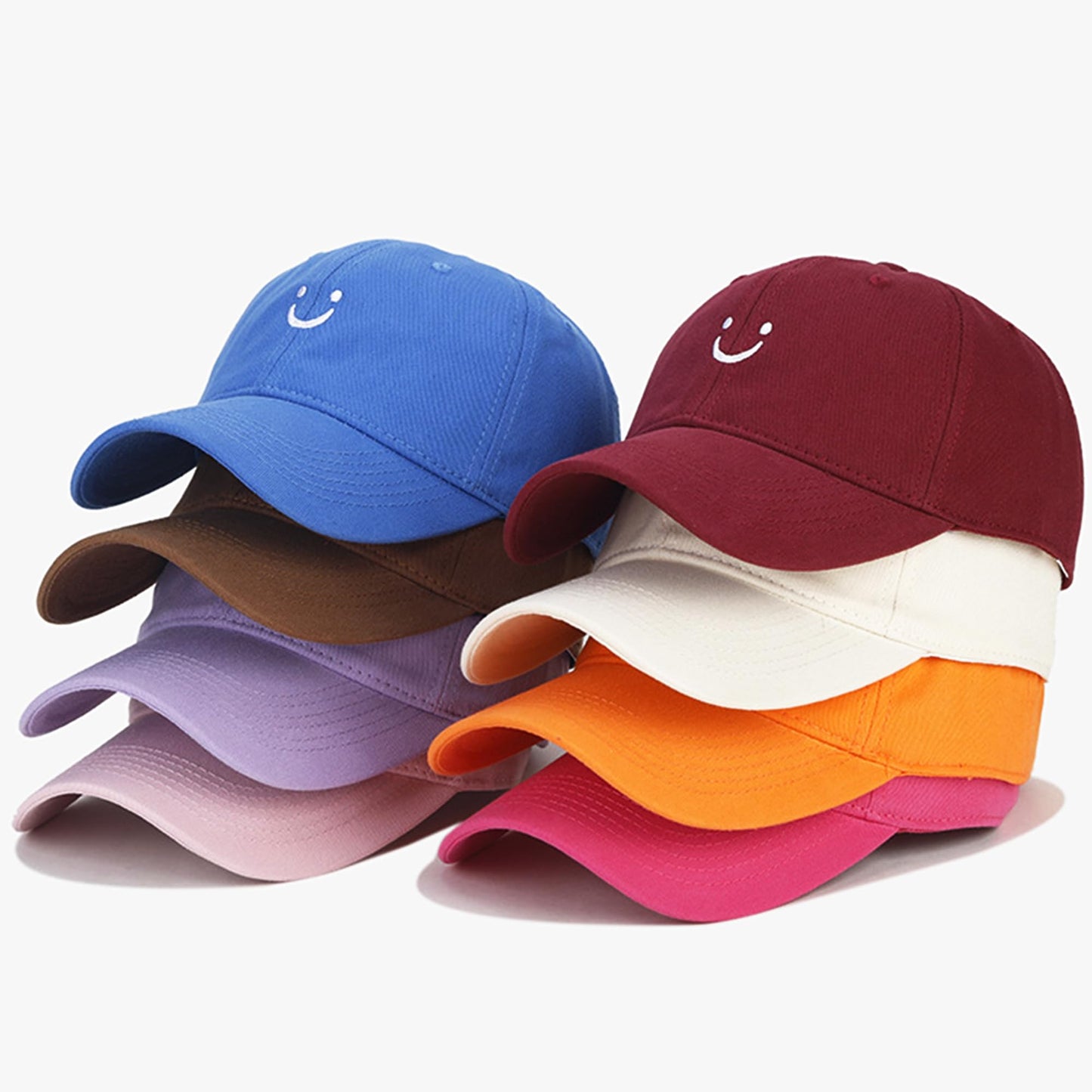 Umeepar Smile Face Baseball Cap for Women Men Adjustable Low Profile Unstructured Cotton Dad Hat (US, Alpha, One Size, Light Violet)