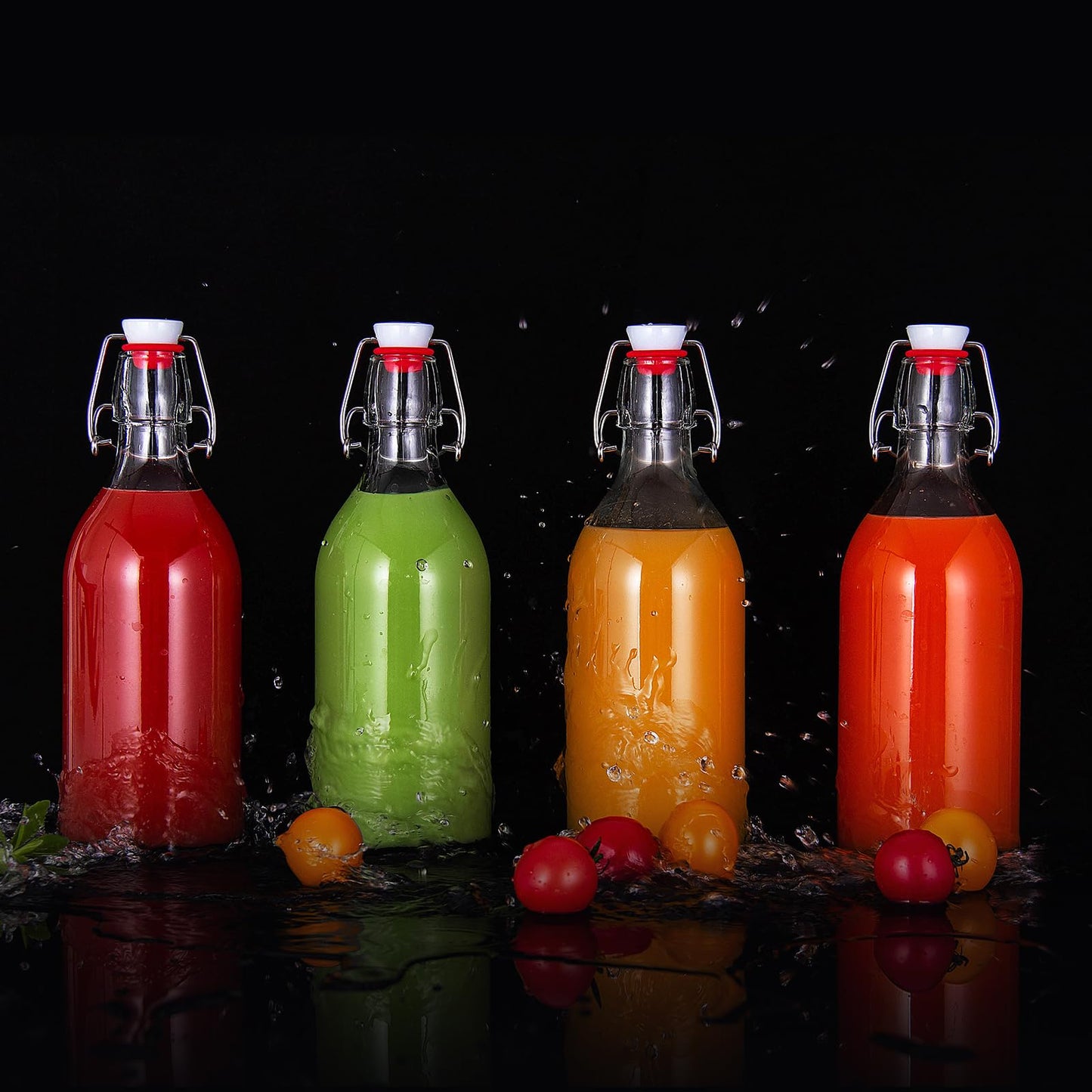 YEBODA 16oz Swing Top Bottles -Glass Beer Bottle with Airtight Rubber Seal Flip Caps for Home Brewing Kombucha,Beverages,Oil,Vinegar,Water,Soda,Kefir (6 Pack) (16 Oz- Set 6 (New))