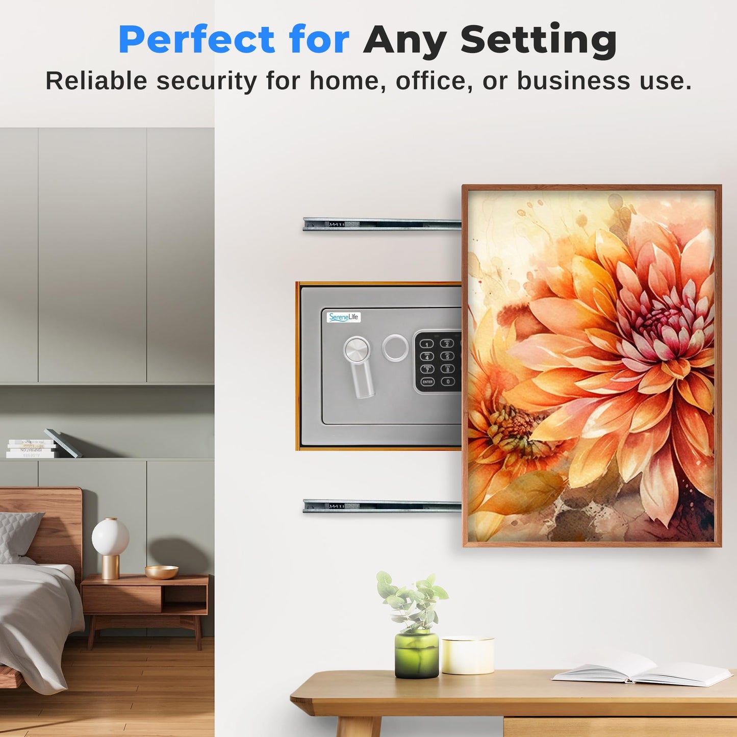 SereneLife Heavy Duty 9.1 x 6.7' Electronic Safe Box | Digital Touch Pad Lockbox with Code 2 Keys | Small Safe Box for Home/Office, Secure Cash, Jewelry, Firearms | Wall/Floor Mountable