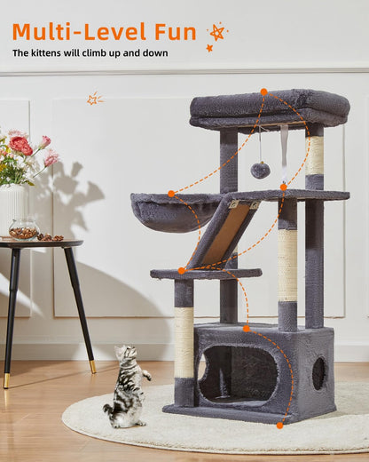 Taoqimiao Cat Tree,38.5-Inch Cat Tower for Indoor Cats,Suitable for Kittens with Luxurious cat condo with Adjustable Baskets and Luxurious Perch MS029SG Smoky Gray