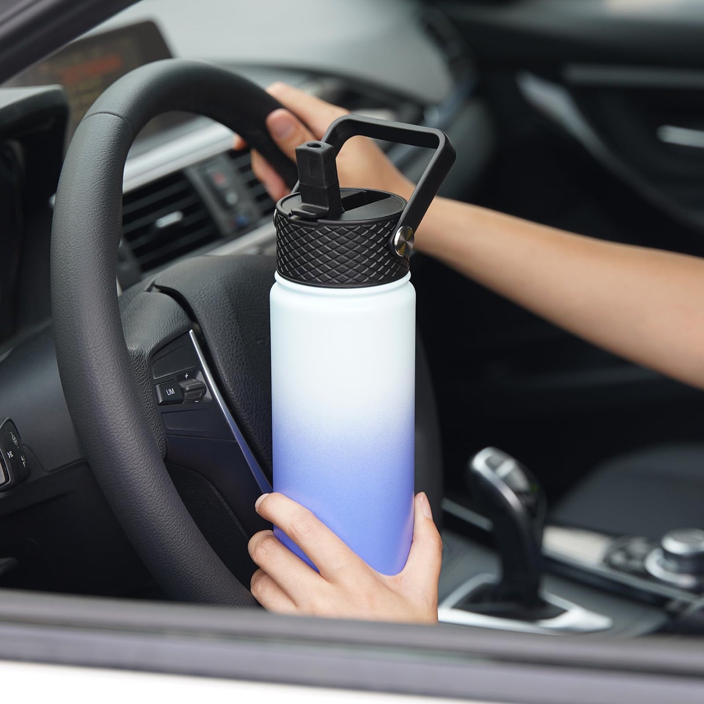 BJPKPK Insulated Water Bottles with Straw Lid, 22oz Cold & Hot Thermos, Stainless Steel Metal Water Bottle with 3 Lids, Reusable Thermos, Cups, Mugs-Charming Red