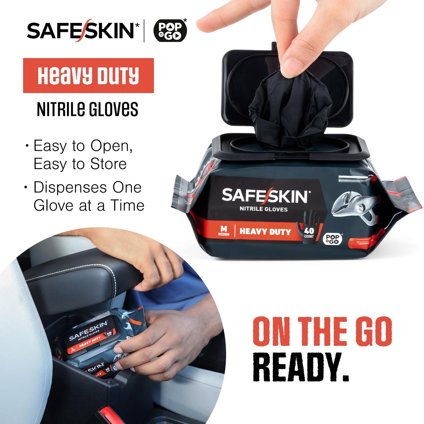 SAFESKIN Heavy Duty Nitrile Disposable Gloves, Pack of 40, Powder Free, Black - Plumbing, Gardening, Painting, Food Handling