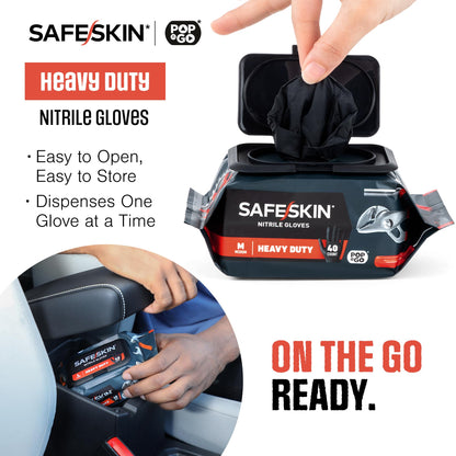 SAFESKIN Heavy Duty Nitrile Disposable Gloves, Pack of 40, Powder Free, Black - Plumbing, Gardening, Painting, Food Handling