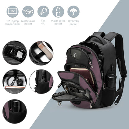 Swissdigital Design Laptop Backpack with USB Charging Port, TSA Travel Backpack Fits 15.6 inches Computer, 31L College School Backpack for Women, Light Purple/Black | SD803