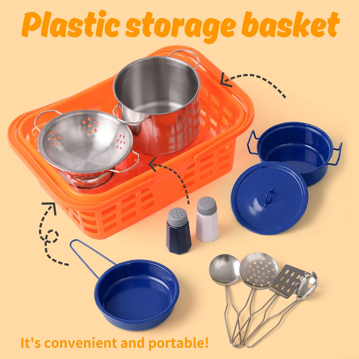 Veitch fairytales Kids Play Kitchen Toy Accessories Set Toddler Cooking Playset for Girls Boys Including Colorful Pots and Pans (Blue)