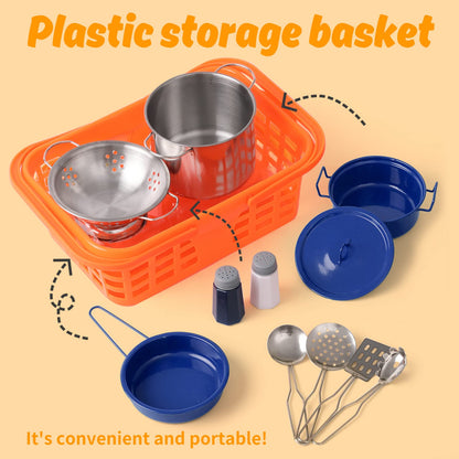 Veitch fairytales Kids Play Kitchen Toy Accessories Set Toddler Cooking Playset for Girls Boys Including Colorful Pots and Pans (Blue)