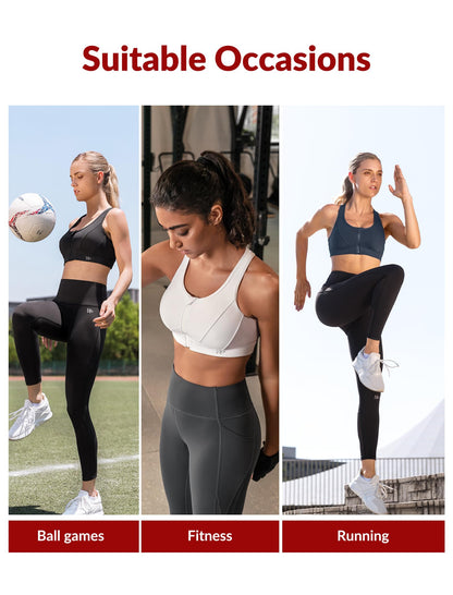 Yvette Zip Front Sports Bra - High Impact Sports Bras for Women Plus Size Workout Fitness Running,Haze Blue,M