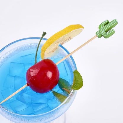 PuTwo Cocktail Picks Handmade Bamboo Toothpicks 100pcs 4.7” in Green Cacti