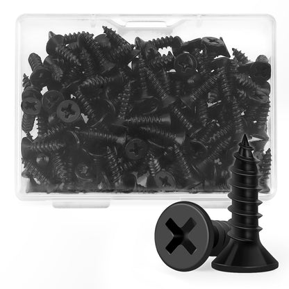 Wood Screws 1/2 Inch, FIXLINK Premium Flat Head Phillips Black Wood Screws 135 PCS, Self Tapping Electrophoresis Used in Indoor Furniture, Woodworking (#6 x 1/2")