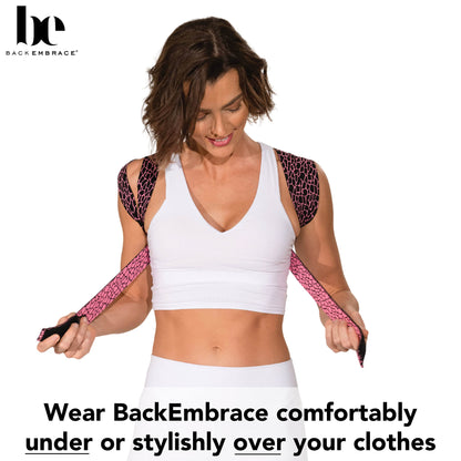 BackEmbrace Posture Corrector for Women and Men - Made in USA - Slim and Adjustable Shoulder Brace - Back Brace for Back Pain Relief - Pink Pebble M/L