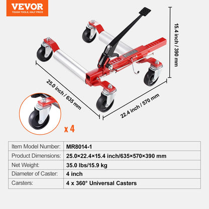VEVOR Wheel Dolly, 1 Piece Wheel Dolly Car Skate, Heavy Duty Vehicle Positioning with Ratcheting Foot Pedal, Ratchet Type Tire Skate Tire Jack for Car Truck RV Trailer, 1500 LBS