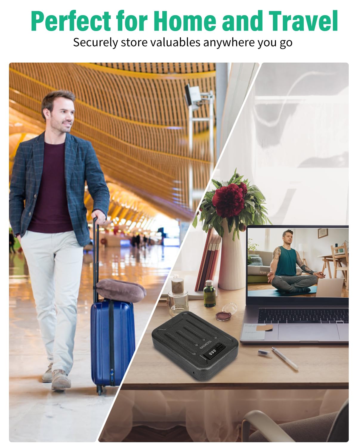 BAGKOOL Fireproof Security Box with 3-Digit Combination Lock, Portable Safe for Guns, Money, Documents - 39IN Patented Security Cable Included - Ideal for Valuables and Firearms, Size 9.4x6.5x2 IN