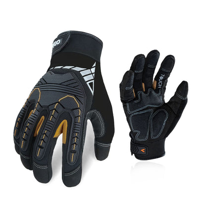 Vgo... 1-Pair Heavy Duty Synthetic Leather Work Gloves, Impact Protection Mechanic Gloves, Rigger Gloves, Vibration Reduction, Touchscreen Capable (Size M, Black, SL8849)