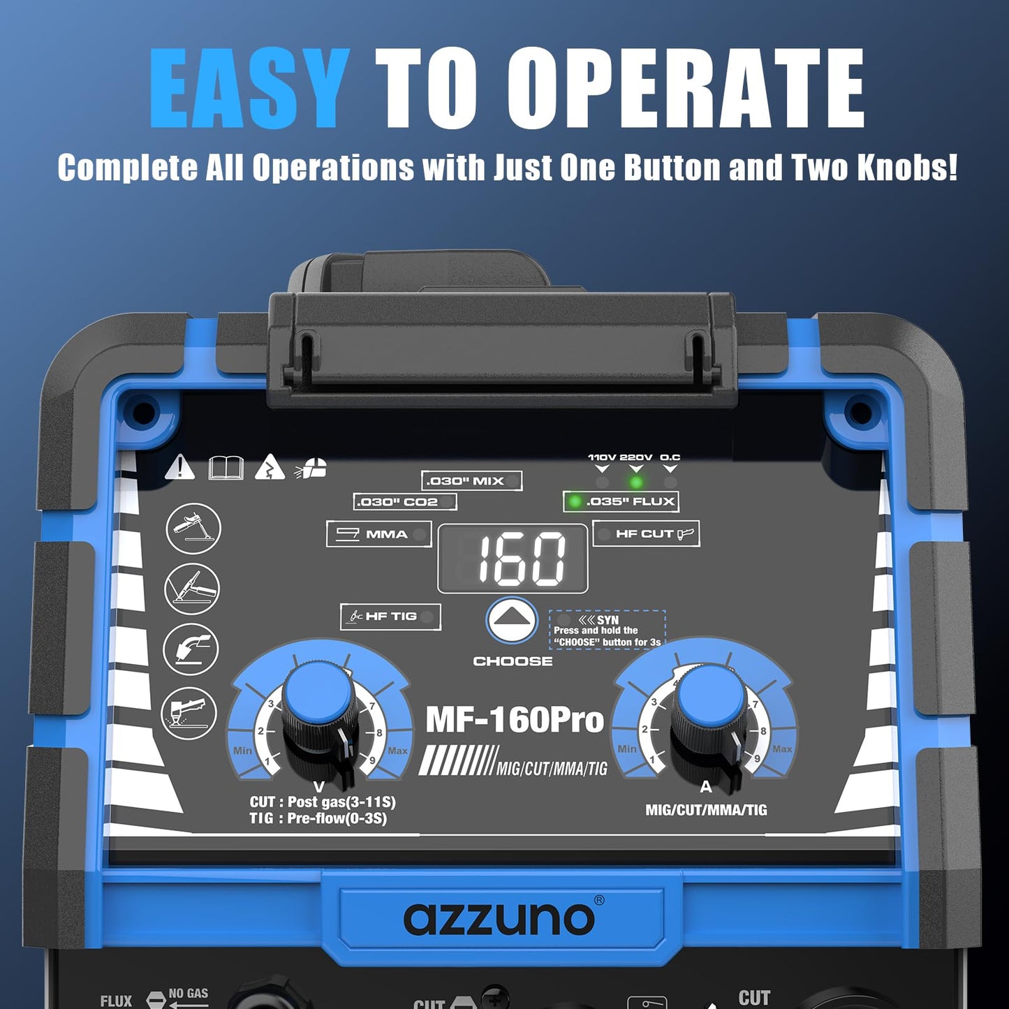 AZZUNO 5 in 1 160A Welder Machine, Plasma Cutter Welder Combo with HF TIG/Gas MIG/Flux MIG/Stick Welding, 110/220V Dual Voltage Multiprocess Welding Machine