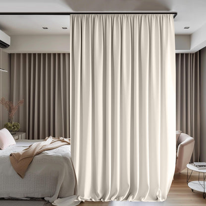 Room Divider Curtains Flexible Ceiling Tracks Set Curtain Track Ceiling Mount Blackout Curtain for Living Room Bedroom Ceiling Curtain Rod Privacy Dividers Panels W120 x H96 Beige Drape & Black Rail