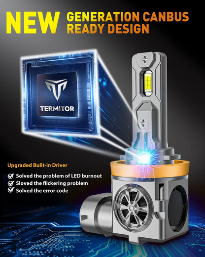 Termitor Latest H11/H9 Bulbs, 40,000LM 900% Ultra-Brightness, Real 1:1 Halogen Mini Size, 10-Year Extended Lifespan, 6500K White Illumination for Automotive H11 Fog Lights, Plug and Play, Pack of 2