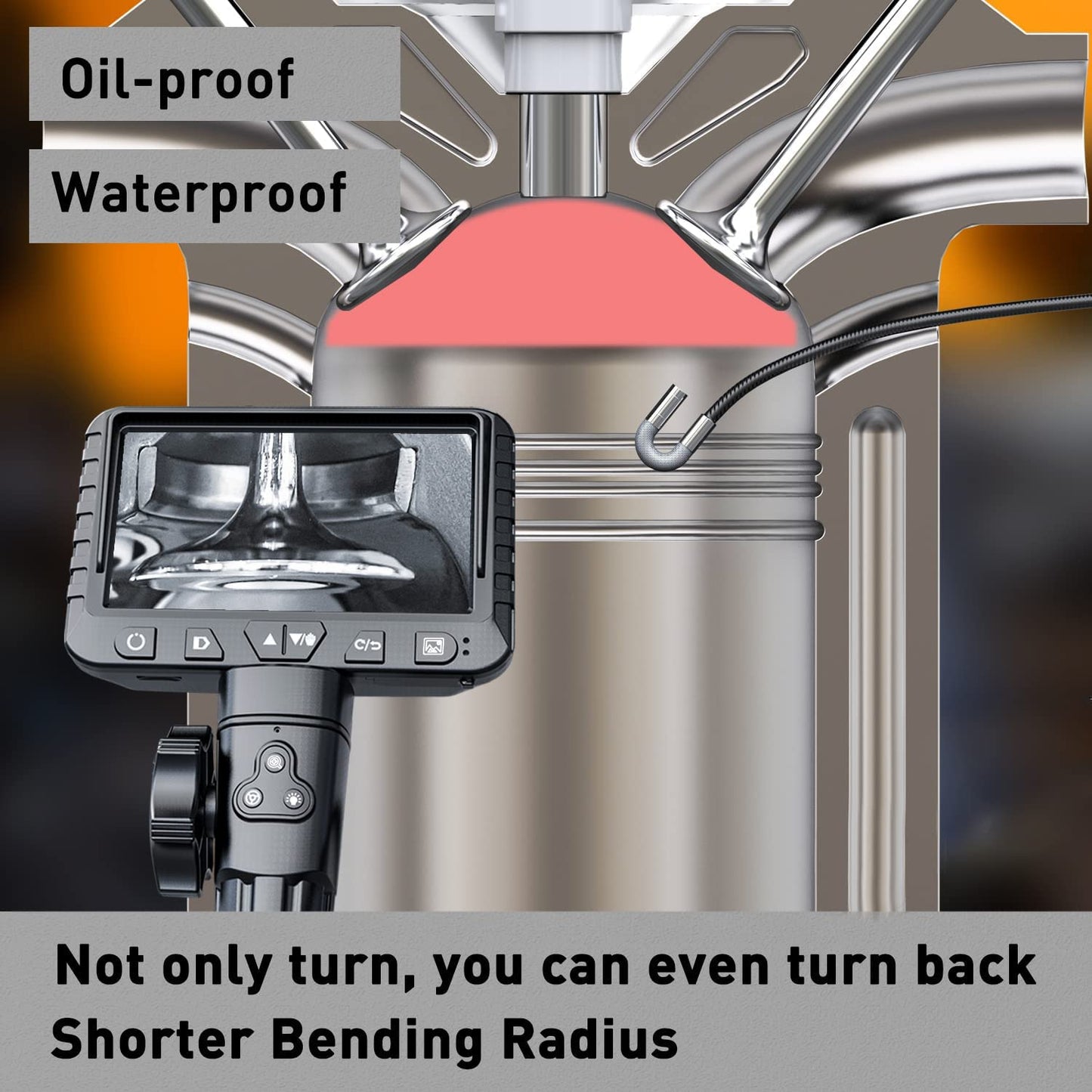 DXZtoz Two-Way Articulating Borescope, Industrial Endoscope with 0.33in Articulated Snake Camera, Video Inspection Scope with Light for Automotive Aircraft Mechanics- 5.5FT