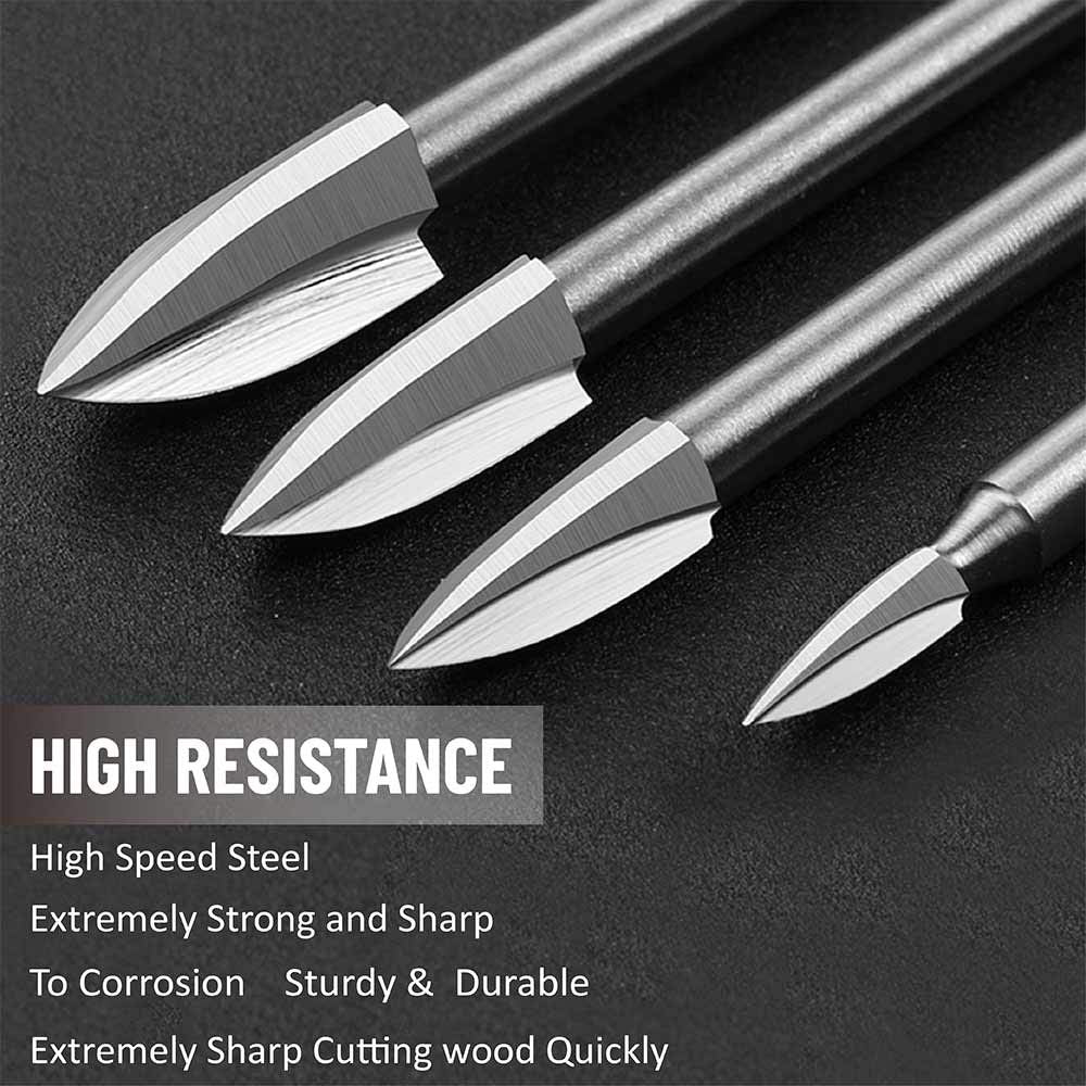 Wood Carving Tools, 5 PCS HSS Engraving Drill Bit Set Wood Crafts Grinding Woodworking Tool 1/8” Shank Universal Fitment for Rotary Tools
