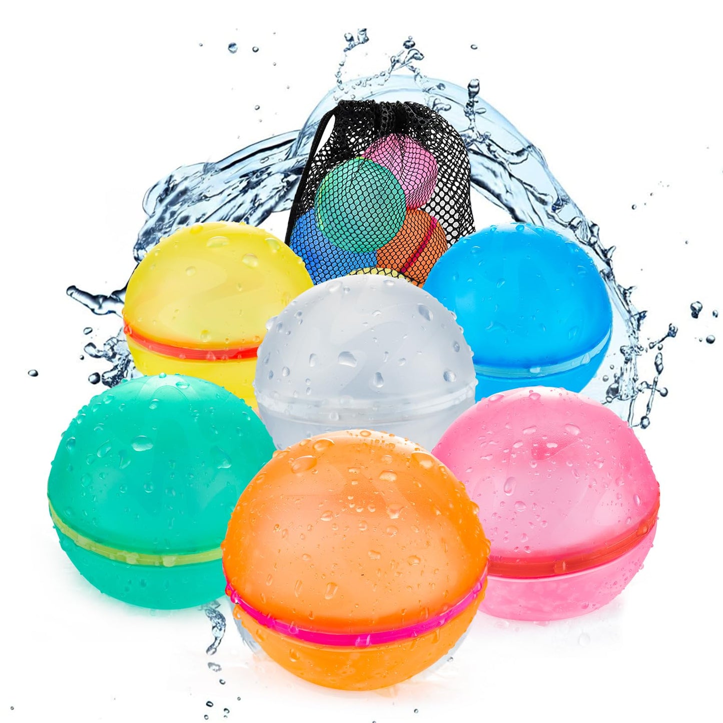 Tizikcon 6 PCS Reusable Water Balloons, Refillable Magnetic Water Balls for Outdoor Games, Self Sealing Water Splash Bomb Quick Fill for Summer Fun, Pool Beach Toys for Kids Ages 3-12