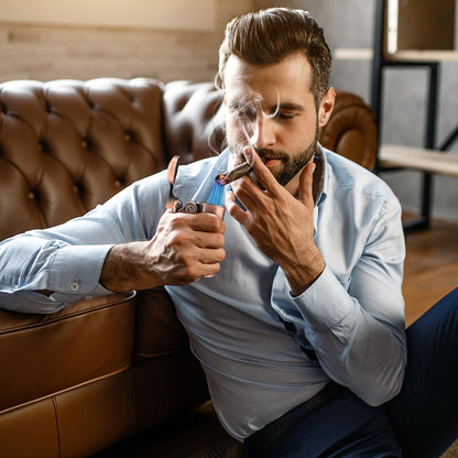 XIFEI Cigar Lighter 4 Jet Flame Torch Lighter with Cigar Holder, Windproof Rocker Arm Lighter Adjustable Flame, Refillable Butane Lighter Smoking Lighters Gift for Men (Bronze)