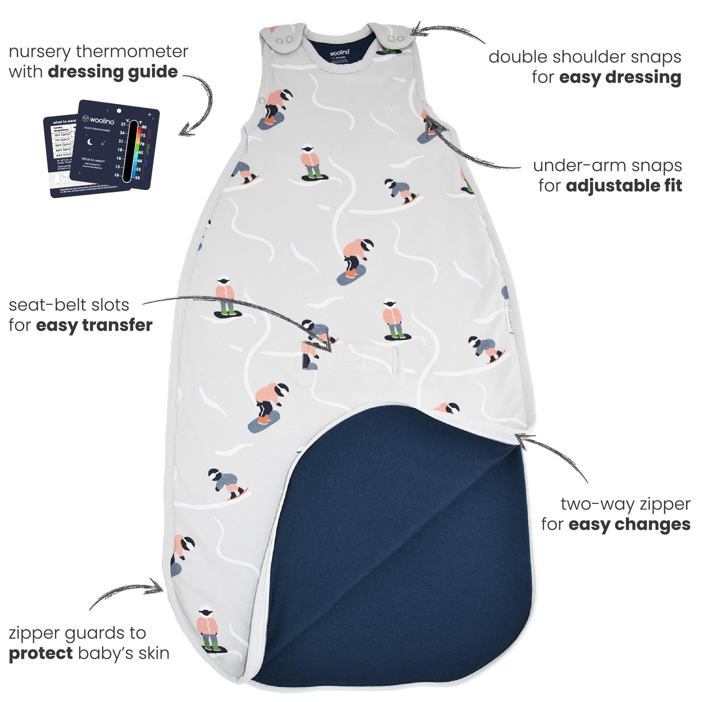 Woolino 4 Season Sleep Sack - Ultimate Merino Wool Sleeping Bag - Two-Way Zipper Adjustable Universal Size Sleep Sack for Baby (2-24 Months) - Puppy