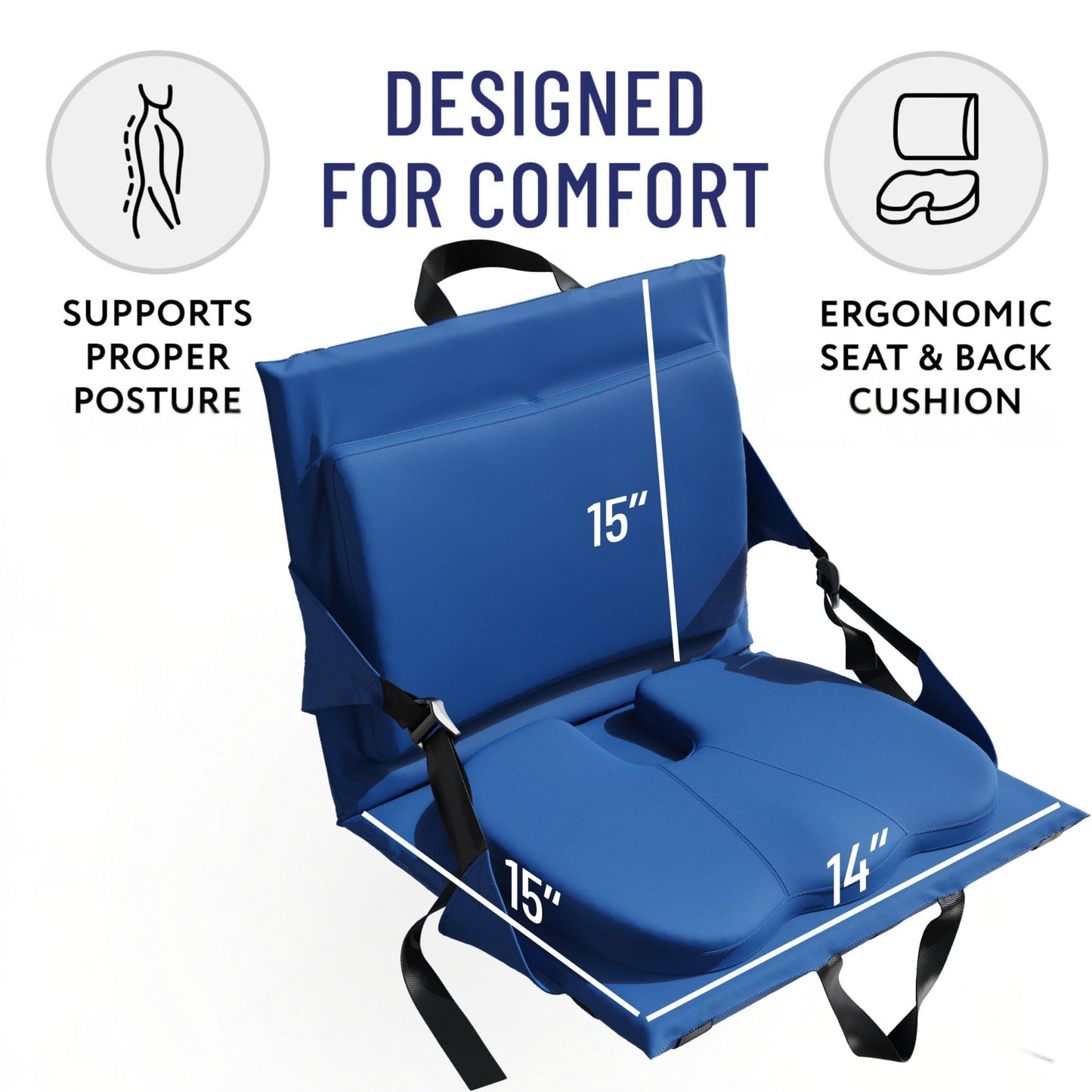 Everlasting Comfort Stadium Seats with Back Support - Adjustable Memory Foam Bleacher Chairs with Back and Cushion, Portable, Easy Folding Stadium Seat Cushion with Storage Pocket
