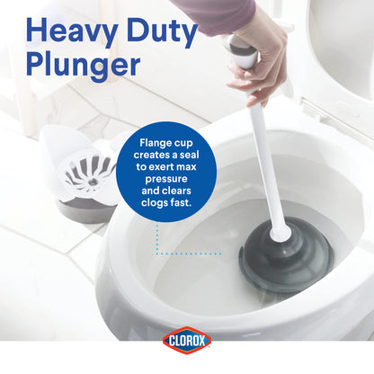 Clorox Toilet Plunger with Hideaway Holder Caddy Heavy-Duty Compact Design with Non-Skid Rubber Base for Bathroom Convenient Storage Toilet Unclogger, 6.5x19.5-Inch, White