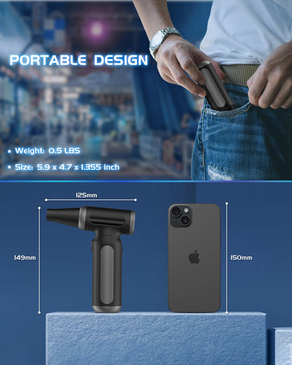 Electric Compressed Air Duster - 33,0000 RPM Rechargeable Cordless Turbo Blower, Portable Air Blower Gun for Cars, PC, Keyboard, Home & Outdoor Dust Cleaning (Replaces Compressed Air Cans)