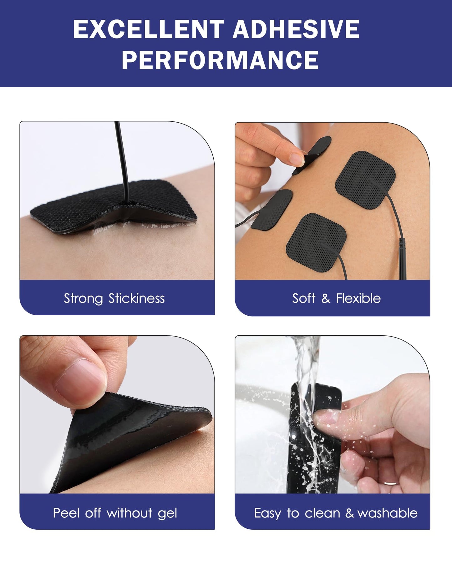 TENS Unit Replacement Pads, Nursal Reusable Self-Adhesive Electrodes Pads 20 Packs 2x2” 2x4”, Latex Free Pigtail TENS Pads, Compatible with TENS 7000, AUVON TENS, Etekcity, Nicwell Care Tens