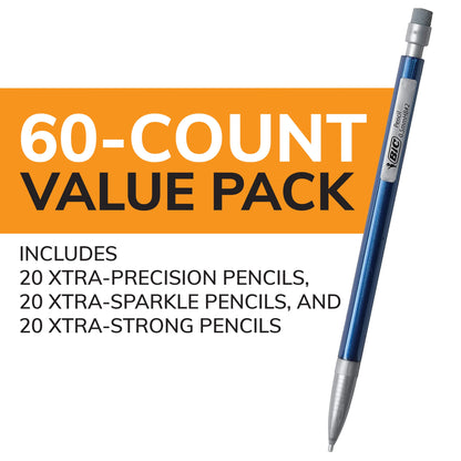 BIC Mechanical Pencil Variety Pack, Number 2 Mechanical Pencils With Erasers, Fine Point (0.5mm), Medium Point (0.7mm) and Thick Point (0.9mm), 60 Count, Bulk Mechanical Pencils for School or Work