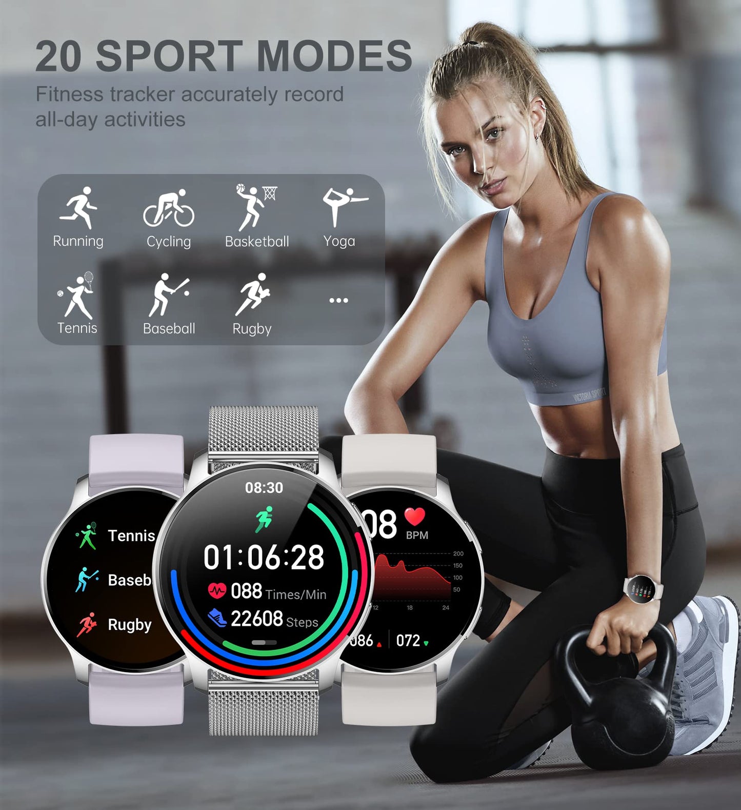 Smart Watch for Women (Answer/Make Call), Fitness Tracker for Android and iOS Phones Waterproof Smartwatch with 1.32" HD Full Touch Screen AI Voice Control Heart Rate Sleep Monitor Pedometer, Silver