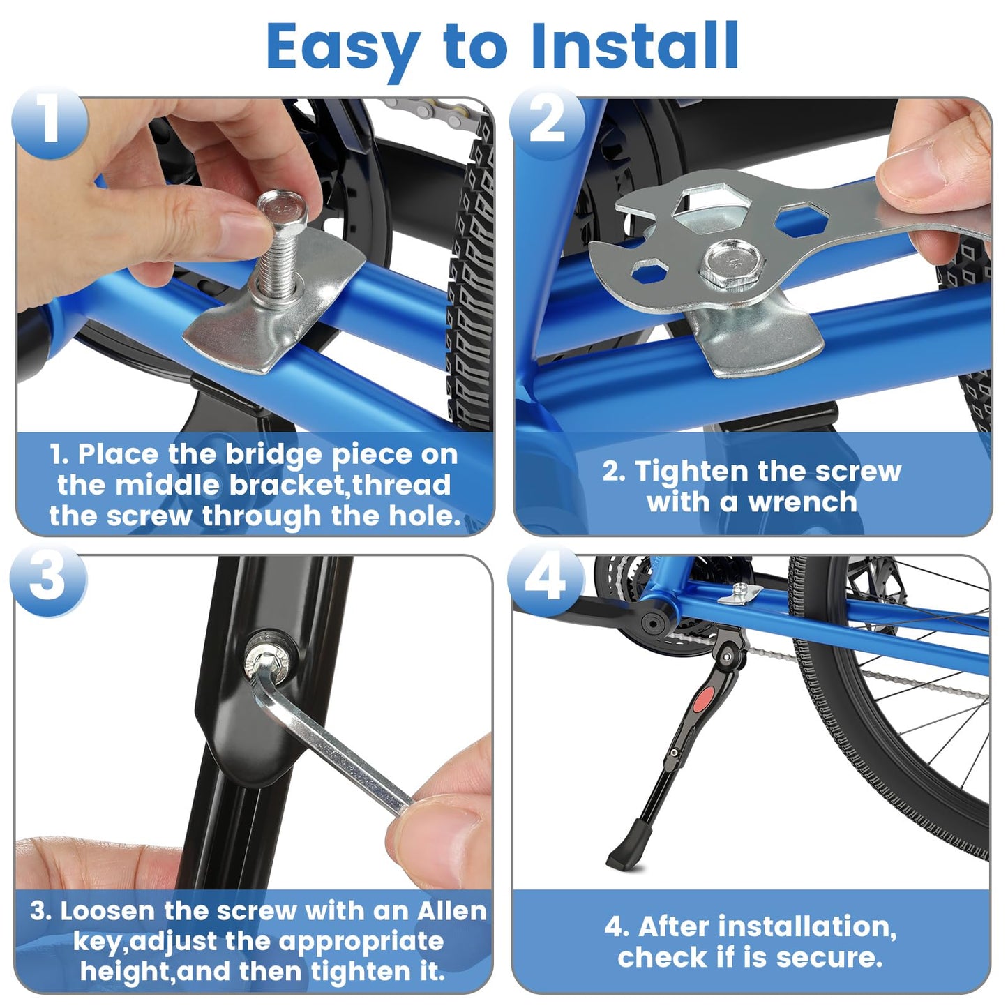 VECKUSON Kickstand for Kids Bike, Bicycle Kickstands Center Mount for 16 18 20 Inch Bicycles Adjustable Aluminum Alloy Kickstands for 16 18 20 inch Mountain Bike,Height for 20-26cm