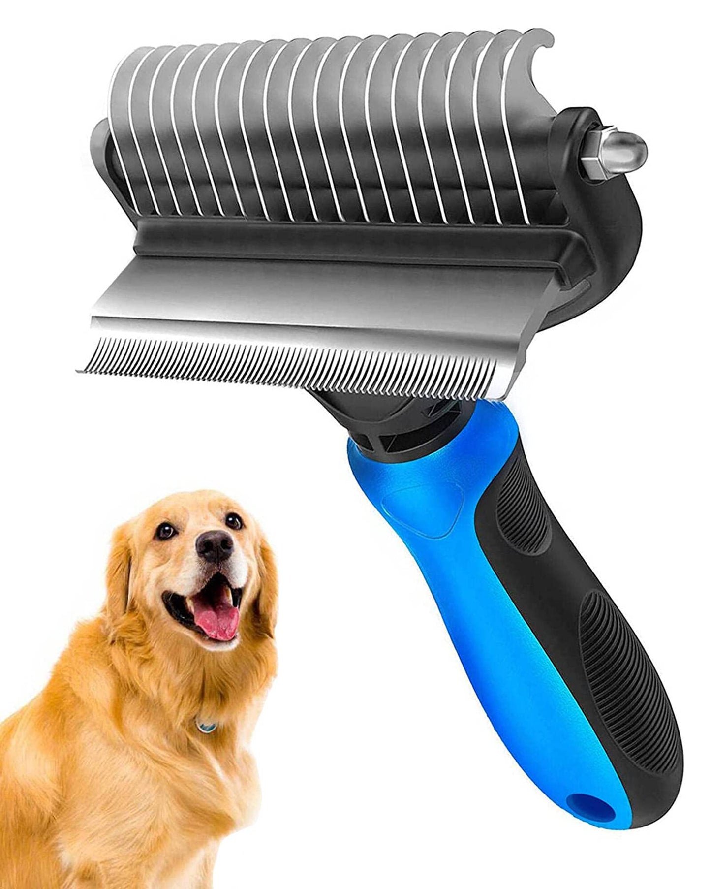 [ 2 in 1 design ] Undercoat Rake and Deshedding Tool for Dogs and Cats - Dematting Comb for Long Hair Pets, Grooming Brush to Clear Mats, Tangles and Reduce Shedding by 95%