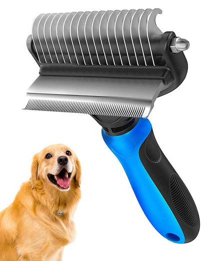 [ 2 in 1 design ] Undercoat Rake and Deshedding Tool for Dogs and Cats - Dematting Comb for Long Hair Pets, Grooming Brush to Clear Mats, Tangles and Reduce Shedding by 95%